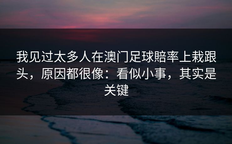 我见过太多人在澳门足球賠率上栽跟头，原因都很像：看似小事，其实是关键